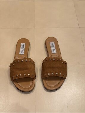Jimmy Choo Brown Suede Studded Slide Mules